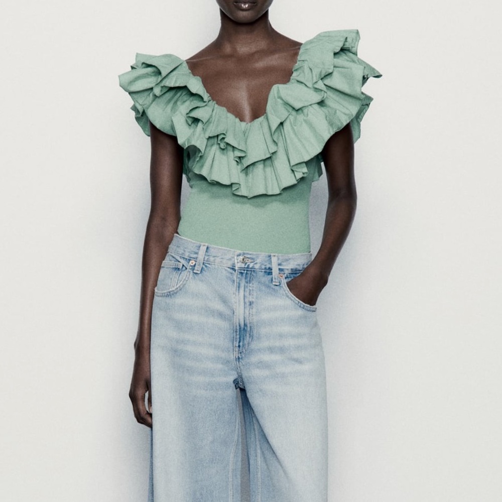 Zara Sea Green Ruffled Bodysuit